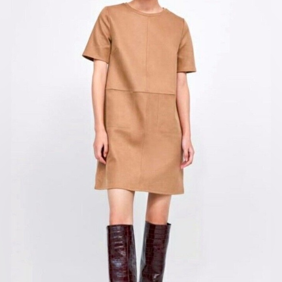 Zara Dresses & Skirts - NEW Zara Suede Like Dress Beige/Nude/Sand Pockets Small